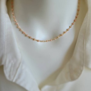 Dainty vintage angel skin coral necklace.  Gold angel skin coral. Long angel skin coral