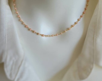 Dainty vintage angel skin coral necklace.  Gold angel skin coral. Long angel skin coral