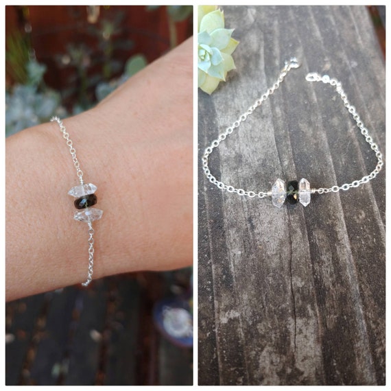 Herkimer and moldavite bracelet. Sterling silver, gold and rose gold herkimer and moldavite bracelet.  REAL Moldavite