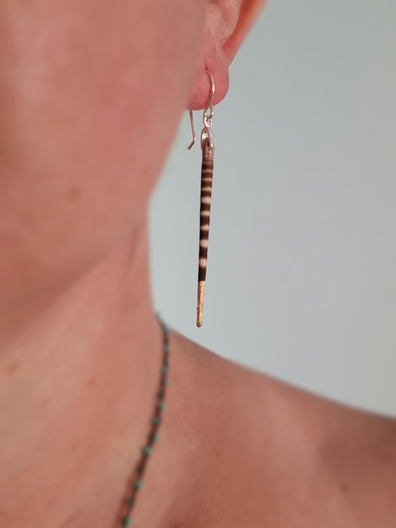 Sterling silver with gold tip sea urchin earrings, Sea Urchin Spine Jewelry, Boho Seashell Earrings, Shell dangle Earrings, Wiccan