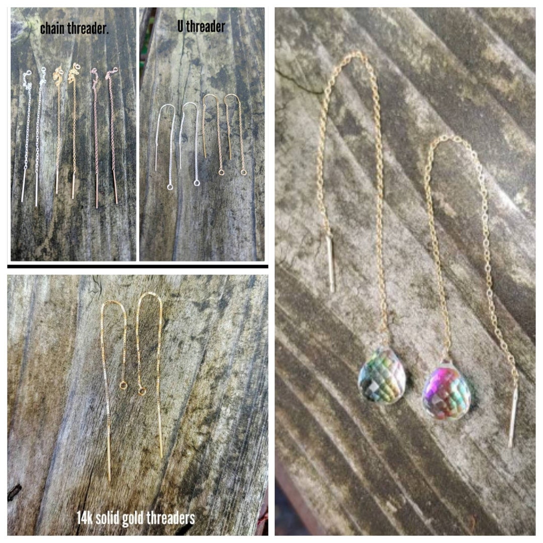 Rainbow Quartz Earrings. Gold Threader Earrings. Rose Gold Etsy