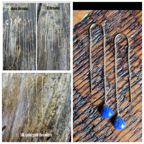 Lapis threader earrings.  Silver Lapis threader earrings. Rose gold lapis threader earrings. Gold lapis threader