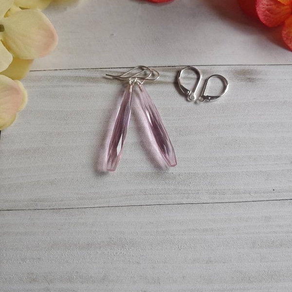 Long pink morganite quartz earrings. Pink earrings. Sterling silver pink earrings