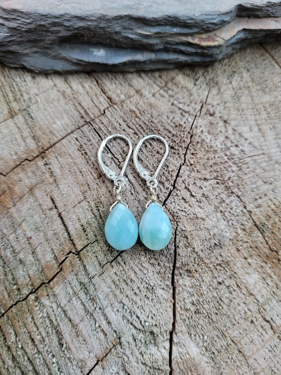 Dainty Larimar earrings. Gold Larimar earrings.  Silver larimar earrings. Rose gold larimar earrings
