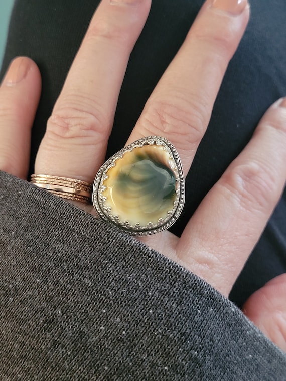 Sterling silver shiva shell statement ring. Victorian style ring size 8 ready to ship