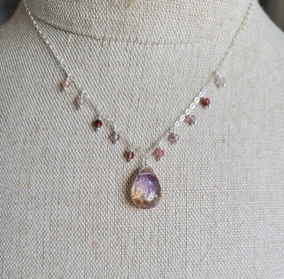 Ametrine necklace. Gorgeous ametrine pendant with dainty smaller ametrine beads. Available in sterling silver, gold filled or rose gold