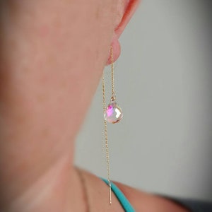 Rainbow quartz threader earrings. Gold threader earrings.  Rose gold threader earrings. Silver threader earrings. Moonstone threaders