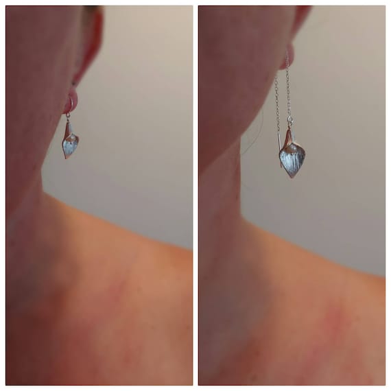 Calla Lily and pearl earrings.  Lily and pearl earrings.  Available is sterling silver and gold filled