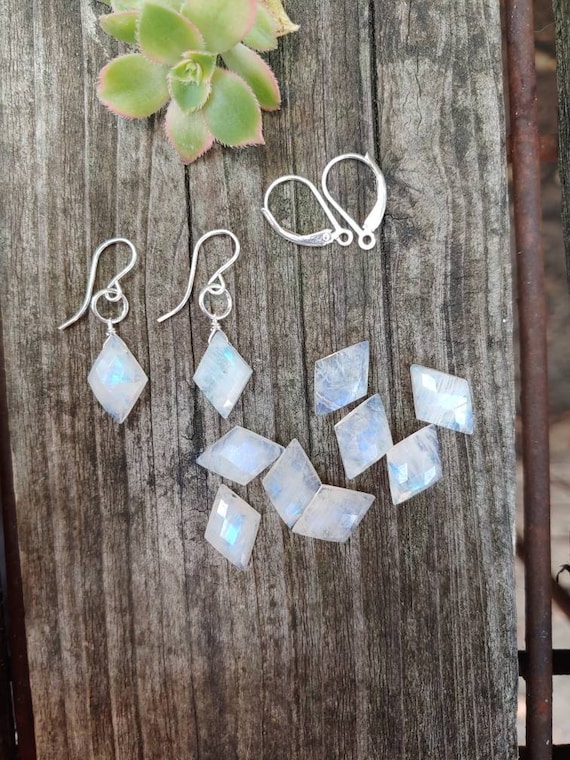 Clearance sale! Dainty diamond shaped moonstone earrings. Silver moonstone earrings. Gold moonstone earrings. Rose gold moonstone earrings