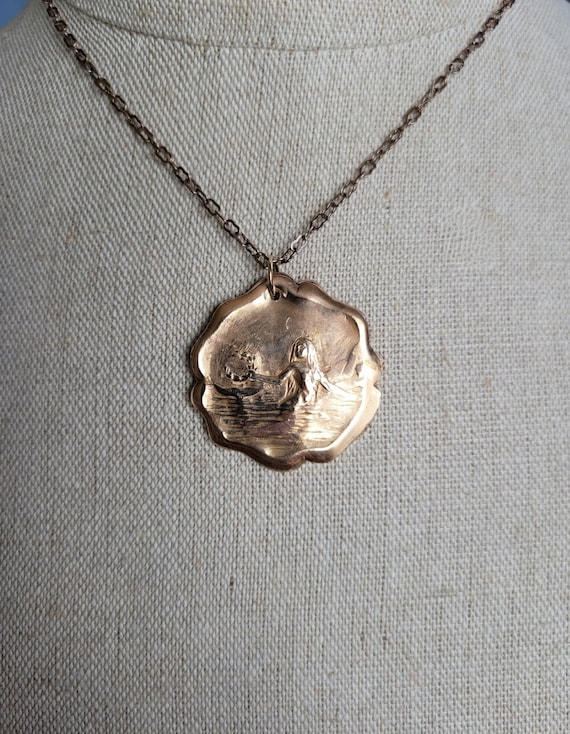 Gold french art nouveau mermaid pendant. Mermaid necklace
