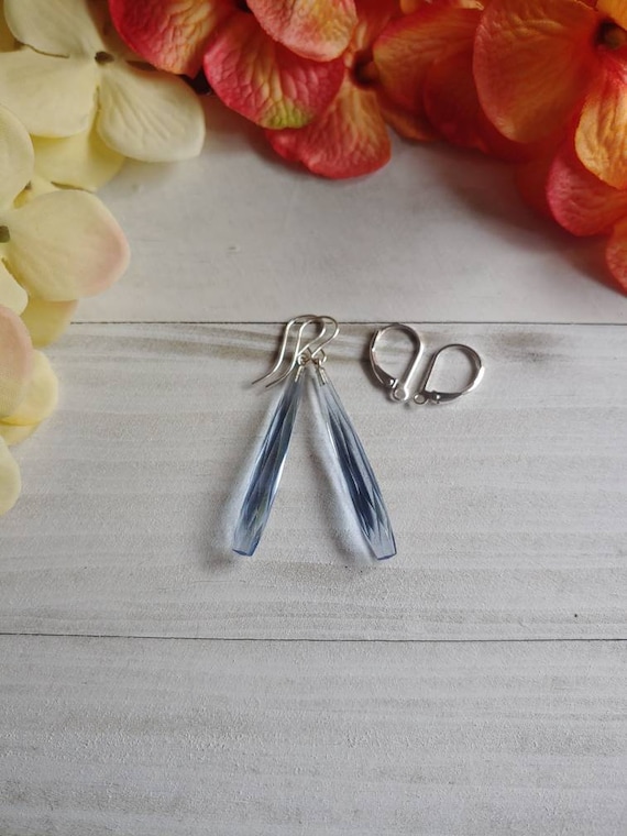 Long aquamarine quartz earrings. Light blue aquamarine earrings. Sterling silver aquamarine earrings