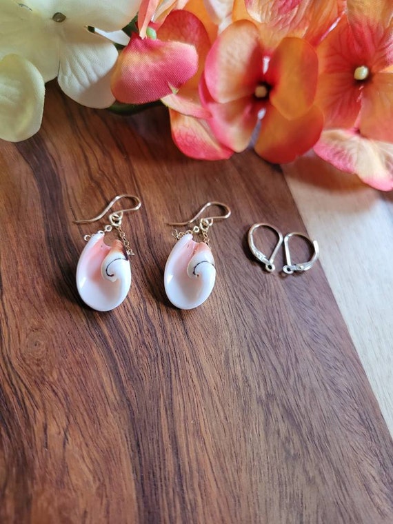Pale pink conch shell earrings. Blush pink earrings. Available in silver, gold and rose gold. Shell earrings. Nautical