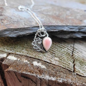 Pale pink conch pendant necklace. Available in sterling silver only.  Shell earrings. Fern leaf and pink conch pendant