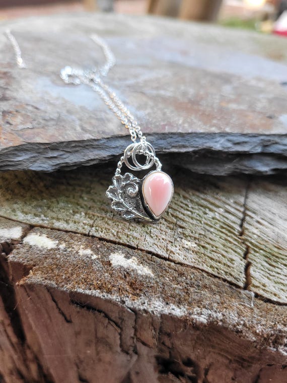 Pale pink conch pendant necklace. Available in sterling silver only.  Shell earrings. Fern leaf and pink conch pendant