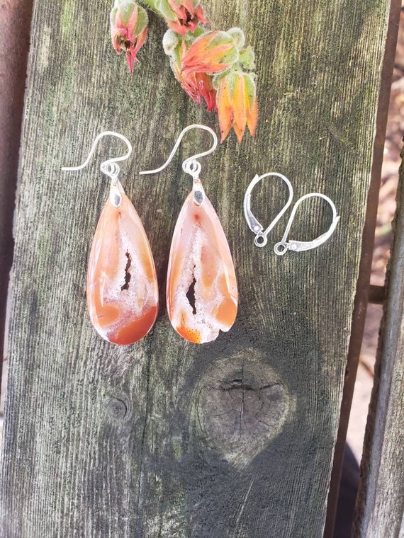 Indonesian sugar palm agate earrings.  Available in silver only