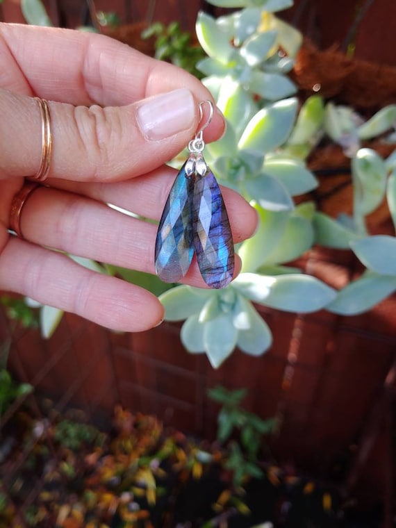 Sale!! Medium Teardrop faceted Labradorite earrings.  Silver labradorite earrings.