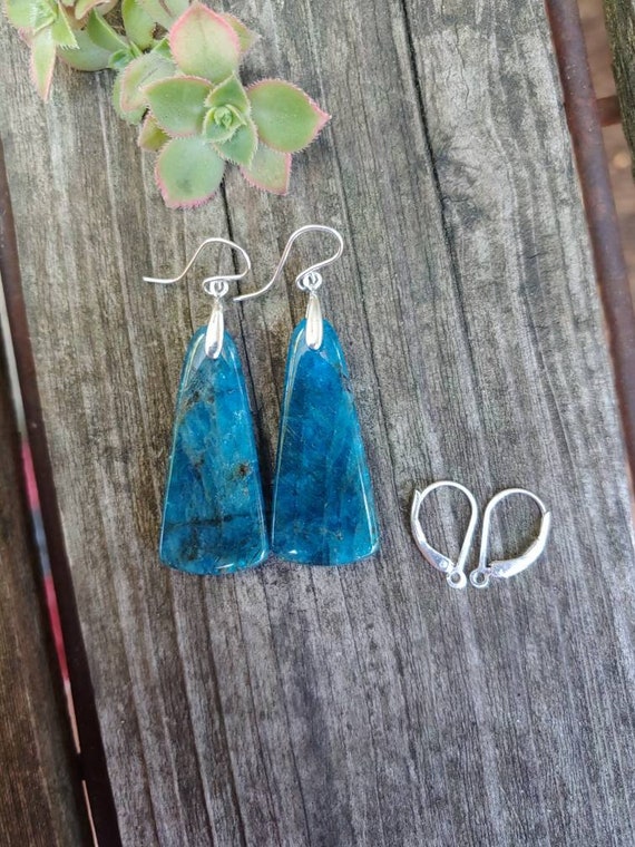 Silver apatite earrings. Unique apatite earrings.  Long apatite earrings