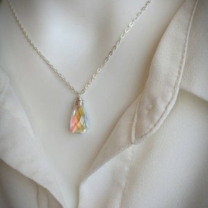 Rainbow quartz necklace. Triangle cut rainbow opalescent. Avail in gold filled, Sterling silver, and rose gold filled