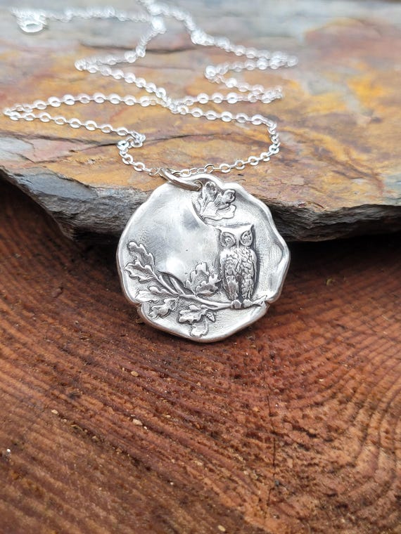 Vintage owl pendant necklace. Sterling silver antique necklace