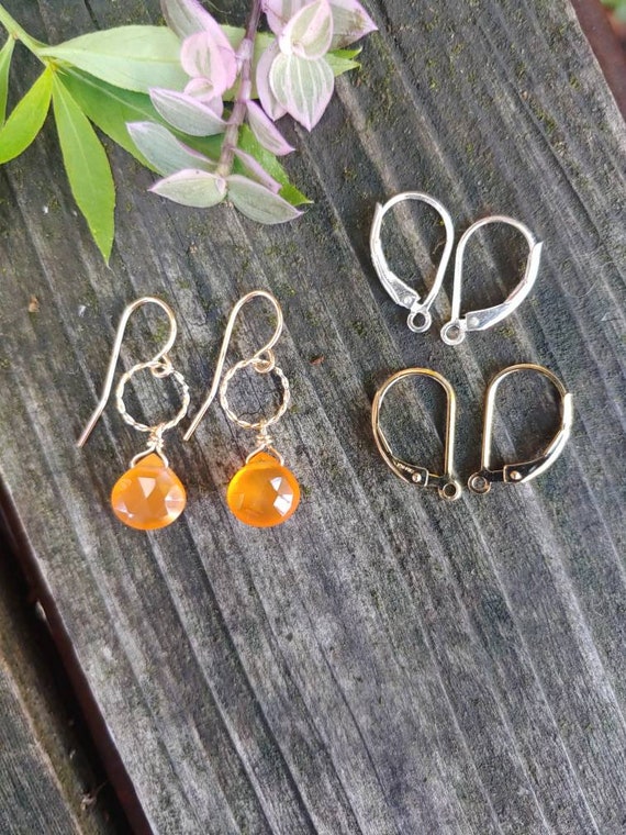 Faceted orange carnelian earrings. Sterling silver and gold  carnelian earrings. Orange earrings