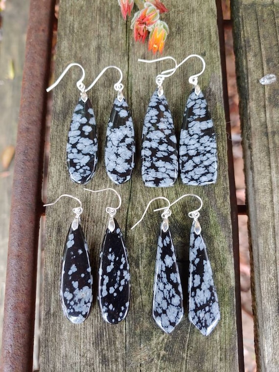 Snowflake obsidian earrings. Available in sterling silver only
