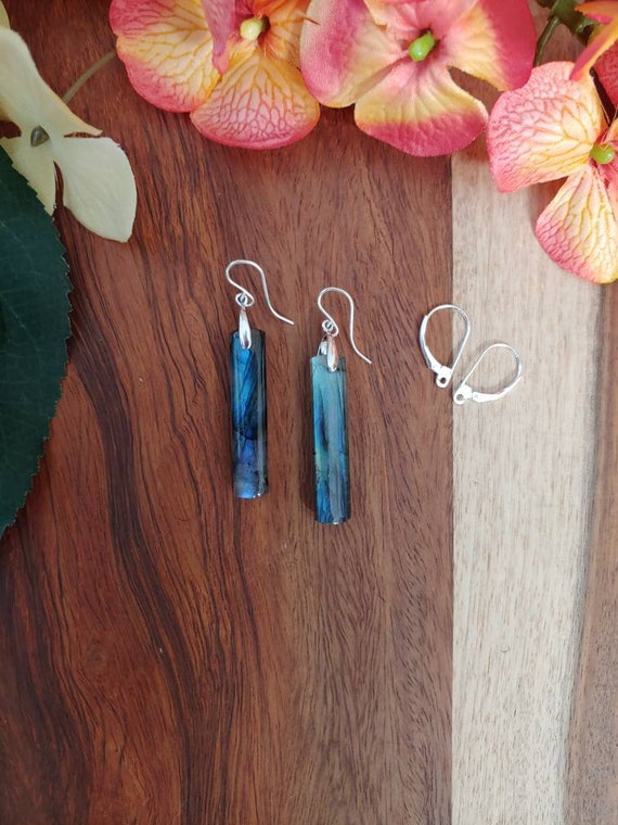 Sale!! Rectangle Labradorite earrings.  Silver labradorite earrings. Long labradorite earrings