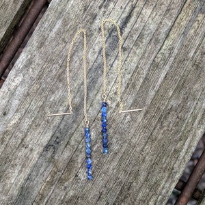 Stacked lapis lazuli threaders.  Lapis lazuli earrings.  Silver, gold filled and rose gold filled available