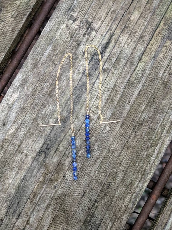 Stacked lapis lazuli threaders.  Lapis lazuli earrings.  Silver, gold filled and rose gold filled available