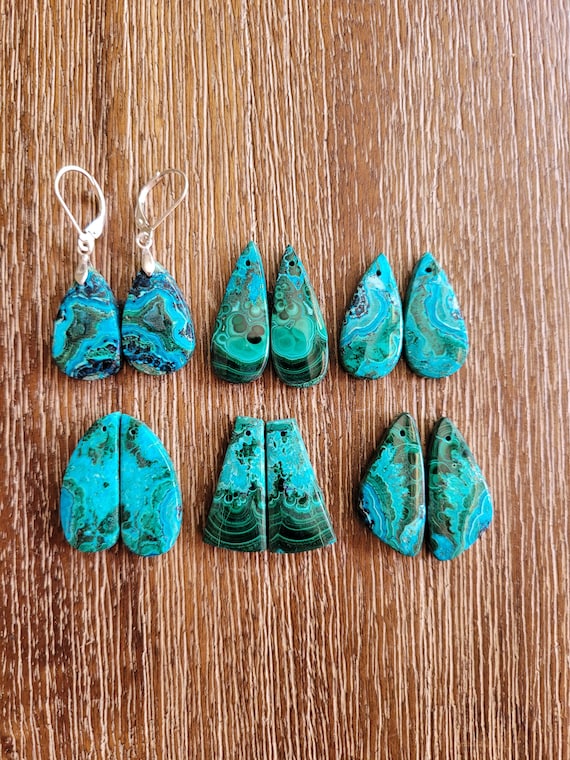 Gorgeous malchite azurite earrings. Sterling silver malachite azurite earrings