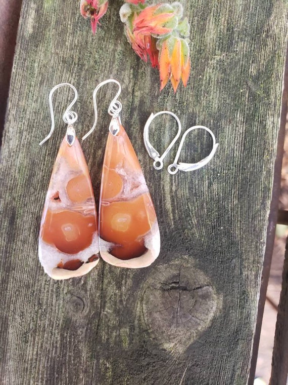 Indonesian sugar palm agate earrings.  Available in silver only