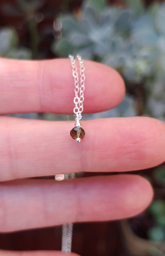 Authentic moldavite 6mm pendant necklace. Tektite necklace. Gold, Rose Gold or sterling silver available.