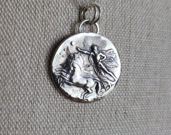 Apollo's chariot sterling silver antique pendant  necklace.  Greek mythology jewelry.