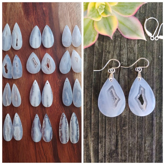 Unique blue lace agate earrings.  Silver blue lace agate earrings