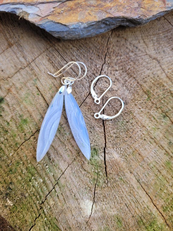 Clearance sale! Unique blue lace agate earrings.  Available in silver only