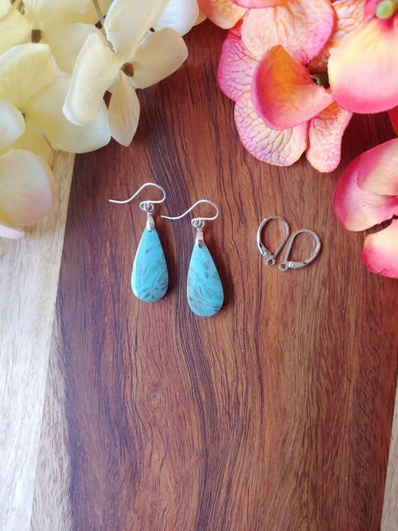 Opalized wood earrings. Sterling silver wood earrings.  Petrified wood earrings