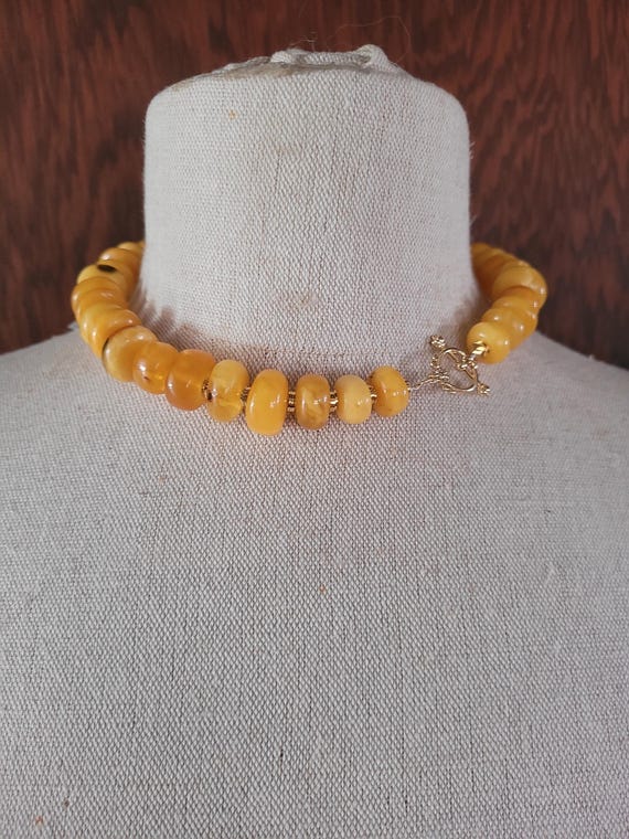 Genuine vintage egg yolk amber beaded necklace. Baltic butterscotch amber. Rare