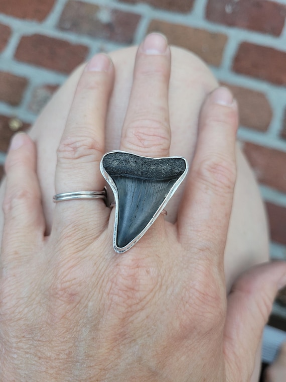 Adjustable!! Silver shark mako tooth ring. Sterling silver megalodon ring.  One of a kind custom ring.
