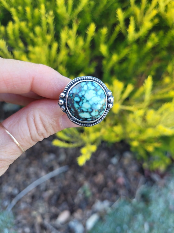 Unique angel wing variscite ring. Sterling silver turquoise ring size 9