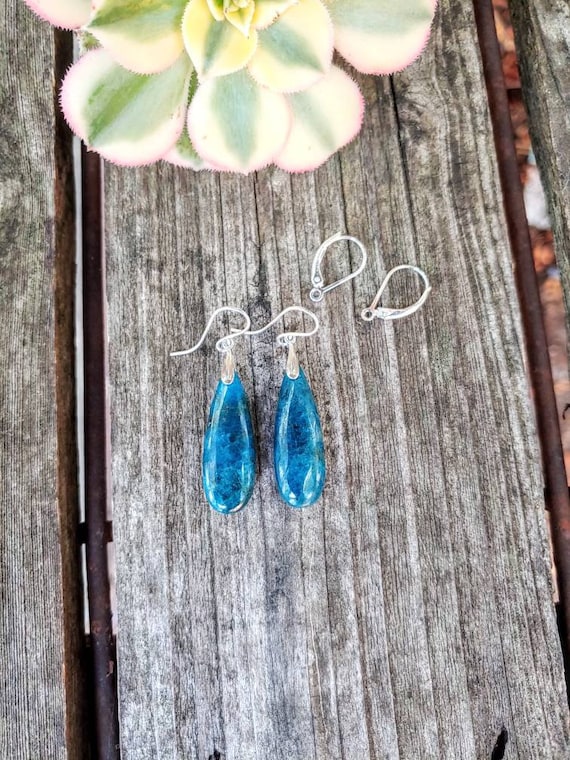 Silver apatite earrings. Unique apatite earrings.  Long apatite earrings