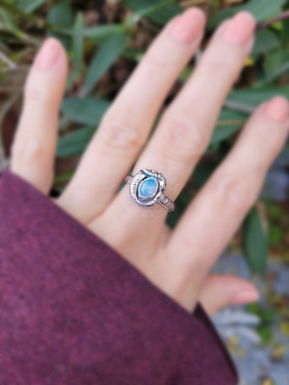 Sterling silver opal mermaid ring.  One of a kind hand made goddess mermaid ring