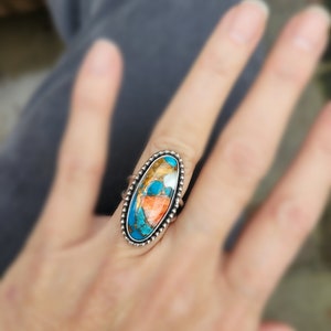 Large spiny oyster statement ring. Sterling silver spiny turquoise ring. Statement ring