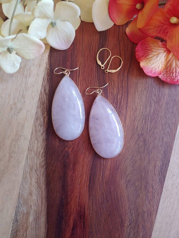 Gold filled rose quartz earrings.  Teardrop rose quartz earrings.  Pale pink earrings.  Natural rose quartz. Long rose quartz earrings