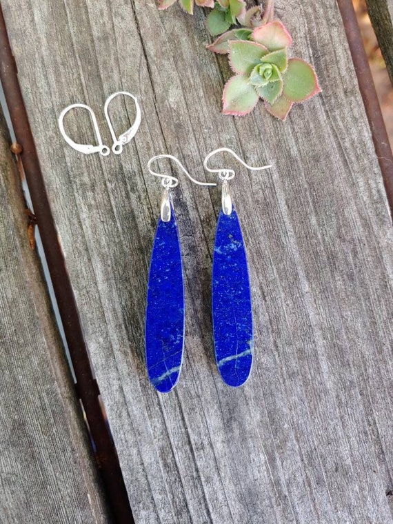 Long Lapis lazuli earrings. Long lapis earrings