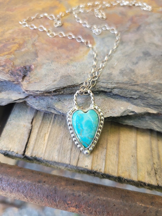 Turquoise heart pendant necklace earrings.  Sterling silver turquoise pendant
