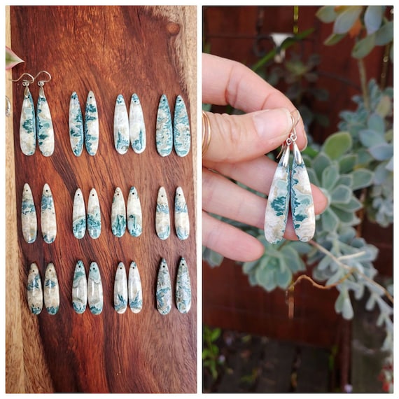 Long moss agate earrings. Sterling silver agate earrings