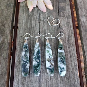 Clearance sale! Long silver moss agate earrings.  Unique agate earrings