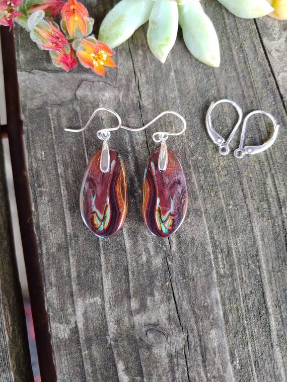 Rare Boulder opal earrings.  Sterling silver boulder opal earrings