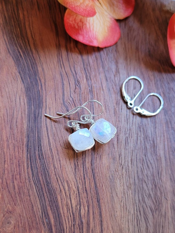 Clearance sale! Cube shaped moonstone earrings. Silver moonstone earrings. Gold moonstone earrings. Rose gold moonstone earrings