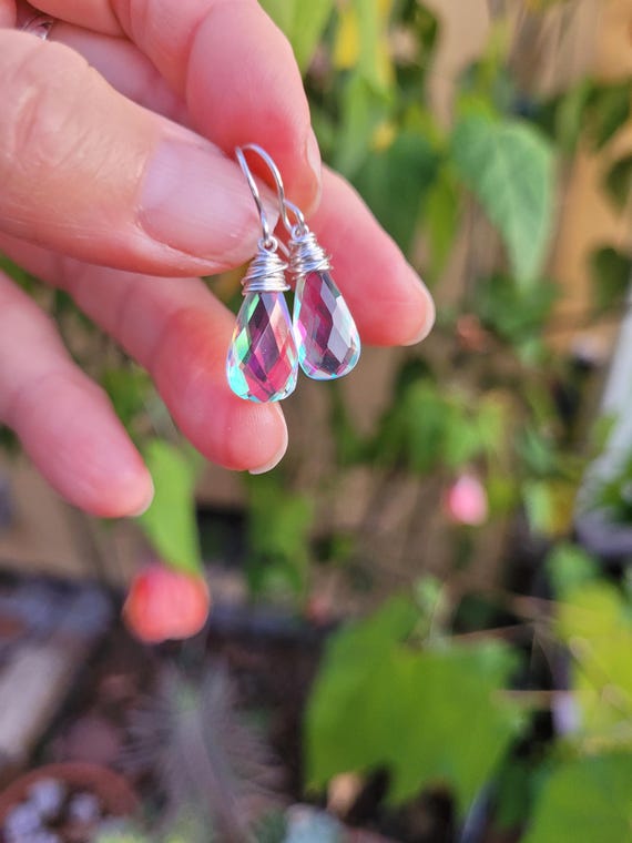 Rainbow moonstone quartz earrings. Opalescent earrings. Aurora borealis