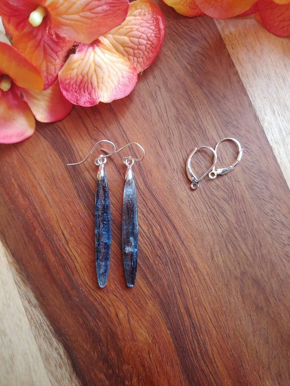long kyanite earrings. Dagger earrings. Blue kyanite earrings
